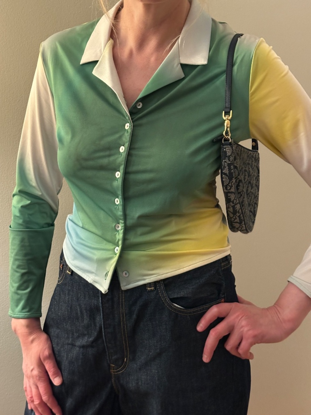 Gimaguas - Lanka Shirt - Green/Multi Stretchy Nylon Button Down Shirt - L